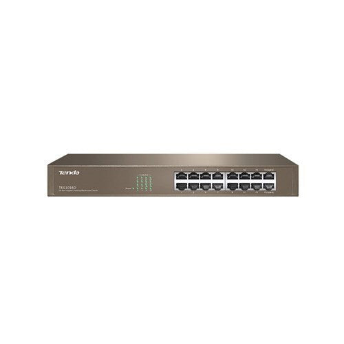 Tenda 16 Port PoE Gigabit Switch with 150W power budget, 16 PoE ports for IP cameras and APs, ideal for high-speed business network setups.