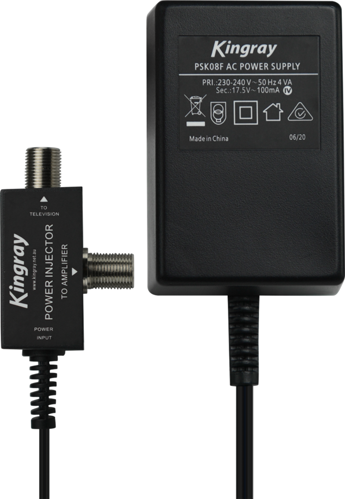 17.5V AC 100mA Plug Pack with F-Type Female Connections, perfect for powering RF devices, signal boosters, and amplifiers in network setups.