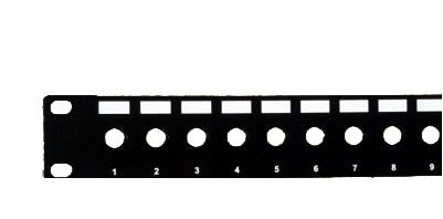 Amdex 20 Port 19 Inch Patch Panel | Unequipped, designed for customizable network setups with space for various keystone jacks.