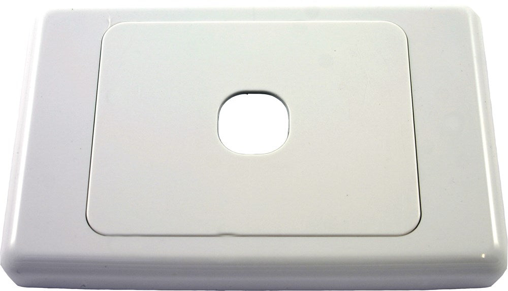 Amdex 2000 Series 1 Gang Wall Plate in white, modular faceplate for AV, data, and power modules. Fits standard Australian wall brackets.