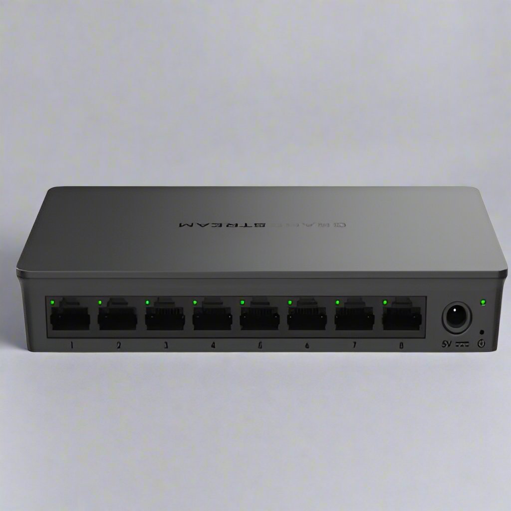 8-Port Gigabit Data Switch with 1 Gbps speeds per port, compact design, and plug-and-play functionality, ideal for metric-based setups.
