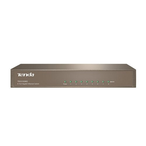 Tenda 8 Port Gigabit Data Switch with 8 Ethernet ports, offering high-speed connectivity, easy plug-and-play setup, and compact design for efficient network expansion.