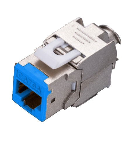 Grove Cat6A Shielded Keystone Panel Jacks, blue, pack of 12, supports 22-23 AWG cables, EMI-protected, ANSI/TIA-568-C.2 compliant.