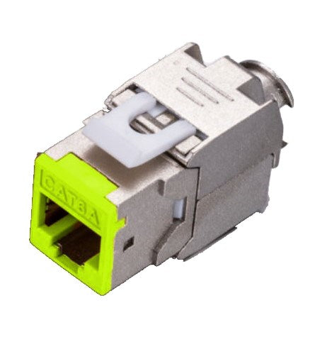 Grove Cat6A Shielded Keystone Panel Jacks, lime, pack of 12, supports 22-23 AWG cables, EMI-protected, ANSI/TIA-568-C.2 compliant.
