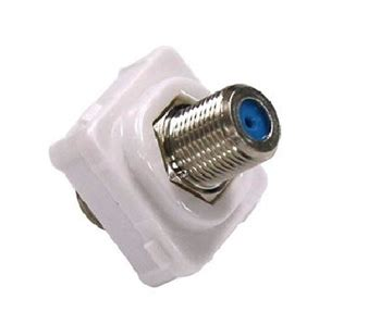 F-Type to F-Type coax connector for faceplates, durable and compact, ideal for TV, satellite, and broadband installations.