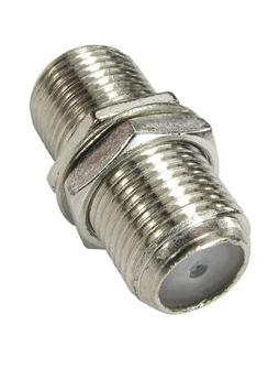 Female F-Type to Female F-Type adapter, compact and durable, perfect for extending or joining coaxial cables in TV and broadband systems.