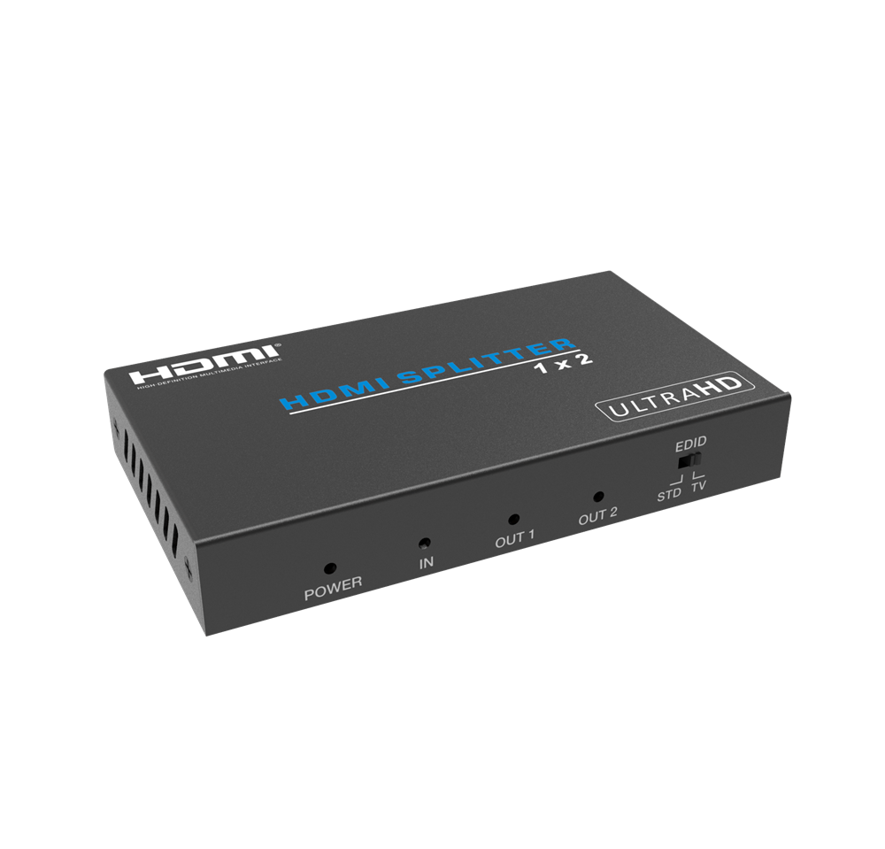 Podium AV HDMI Splitter 1 In 2 Out with 4K Ultra HD support, HDCP compliance, and signal amplification for high-quality multi-display performance.