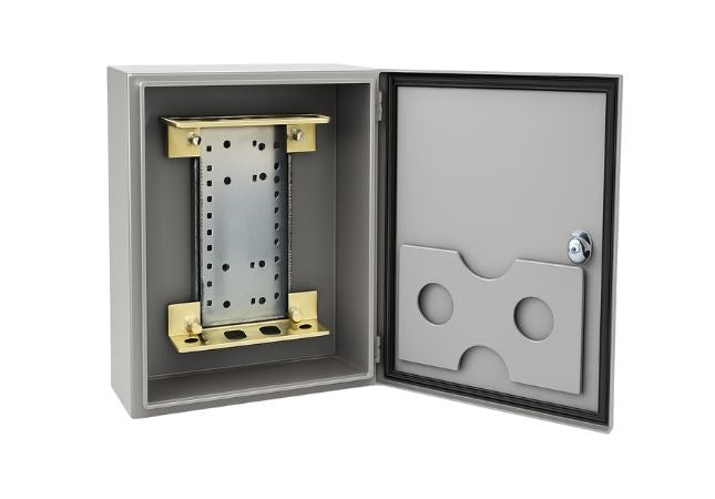 Grove IP55 100 pair MDF enclosure, powder-coated steel, 405 × 304 × 93 mm, wall or recessed mount, lockable door