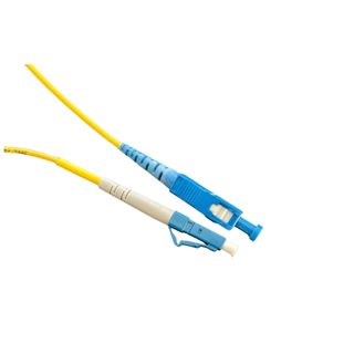 10 m SC to LC OS1/OS2 single-mode simplex fibre optic patch lead with yellow LSZH/PVC jacket for telecom and data network connections.