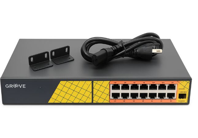 Grove 16 port Gigabit PoE switch 240W with 2 SFP slots for powering IP cameras and network devices