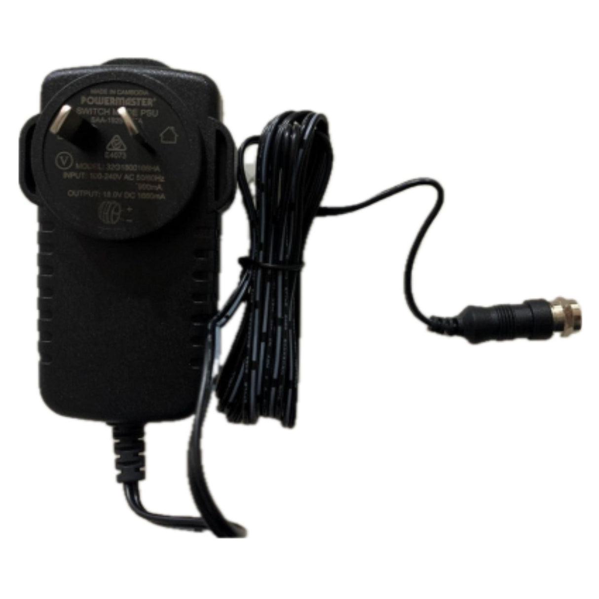 18V DC 1.6A power supply with F-Type connector for satellite and RF systems, plug-in style with overload protection