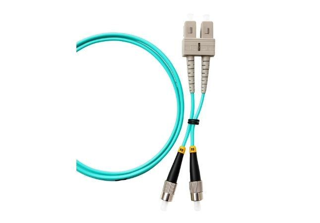1m FC-SC OM3 multimode duplex fibre optic patch lead with LSZH jacket for high-speed network connections