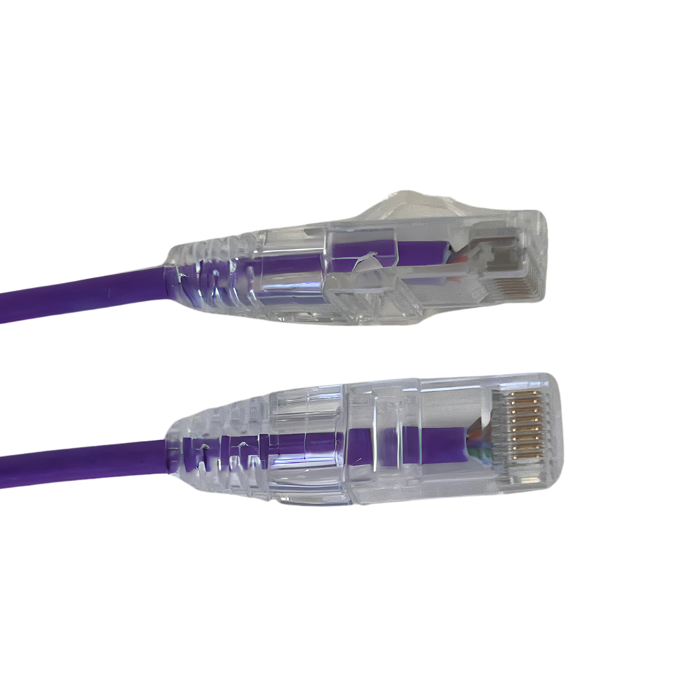 Grove 200MM Cat6 Thin 28AWG LSZH Patch Lead in purple, slim Ethernet cable, 1Gbps, PoE compatible, low smoke zero halogen jacket