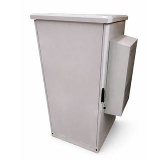 Metallic electrical enclosure on a white background