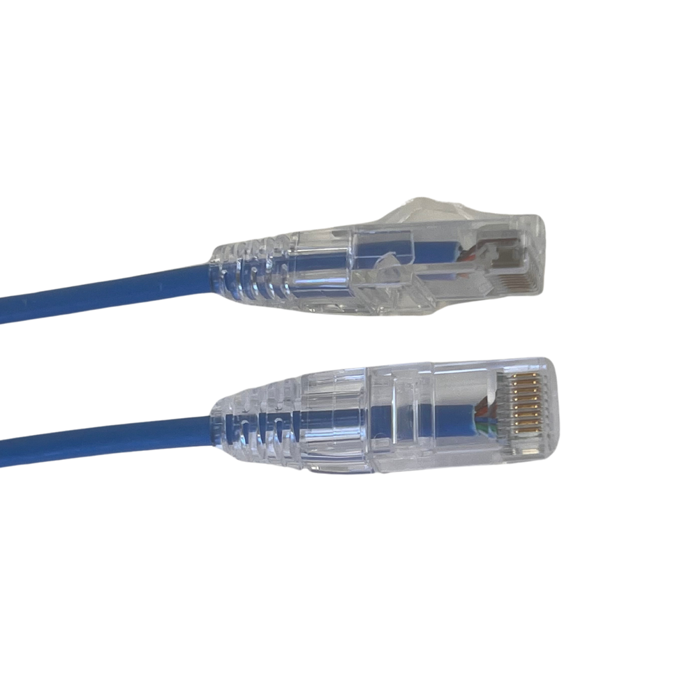 Grove 2M Cat6 Thin 28AWG LSZH Patch Lead in blue, slim Ethernet cable, 1Gbps, PoE compatible, low smoke zero halogen jacket