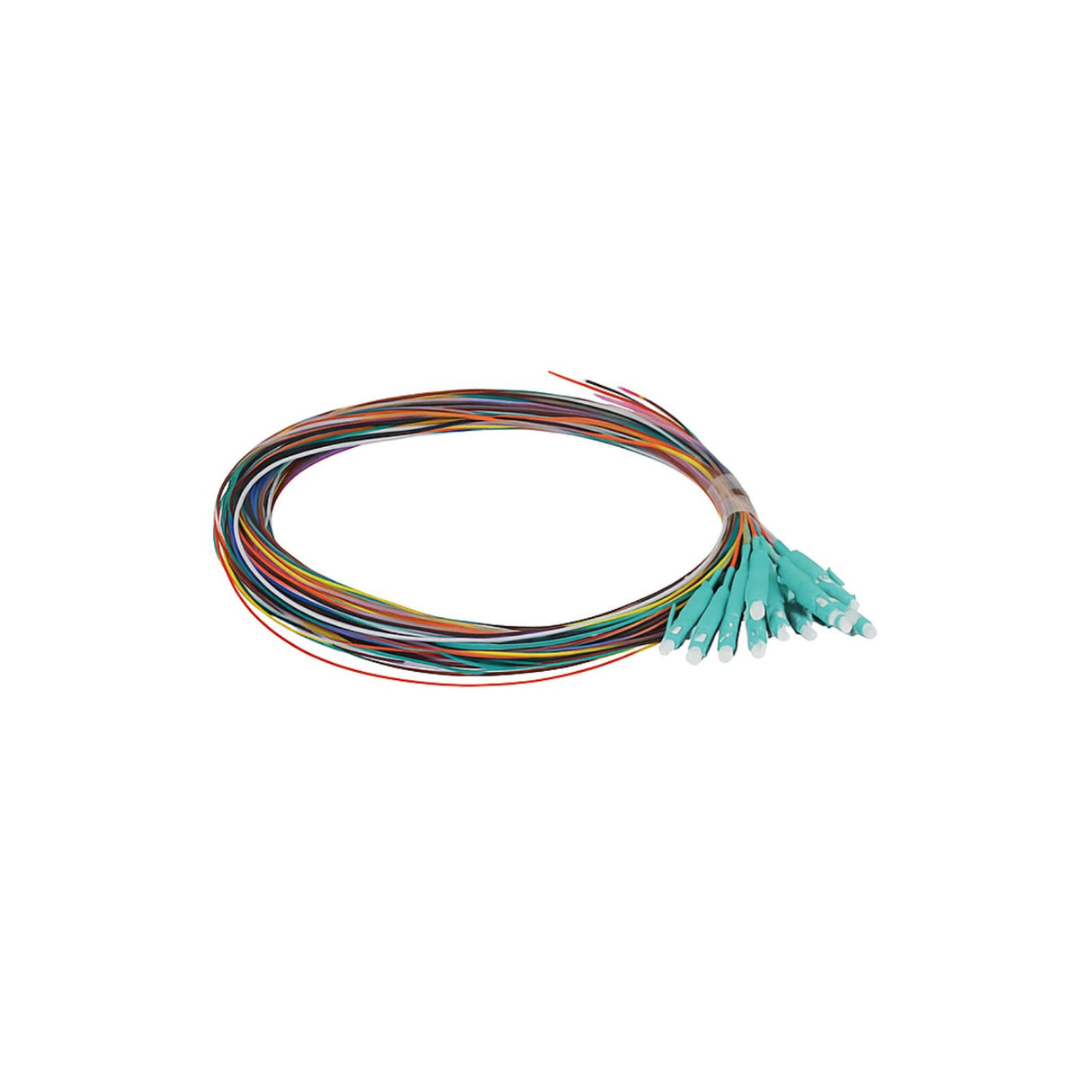 Grove 2M LC Multimode OM4 Fibre Pigtail Pack of 12 with LSZH jacket, colour-coded for splicing and high-speed cabling.