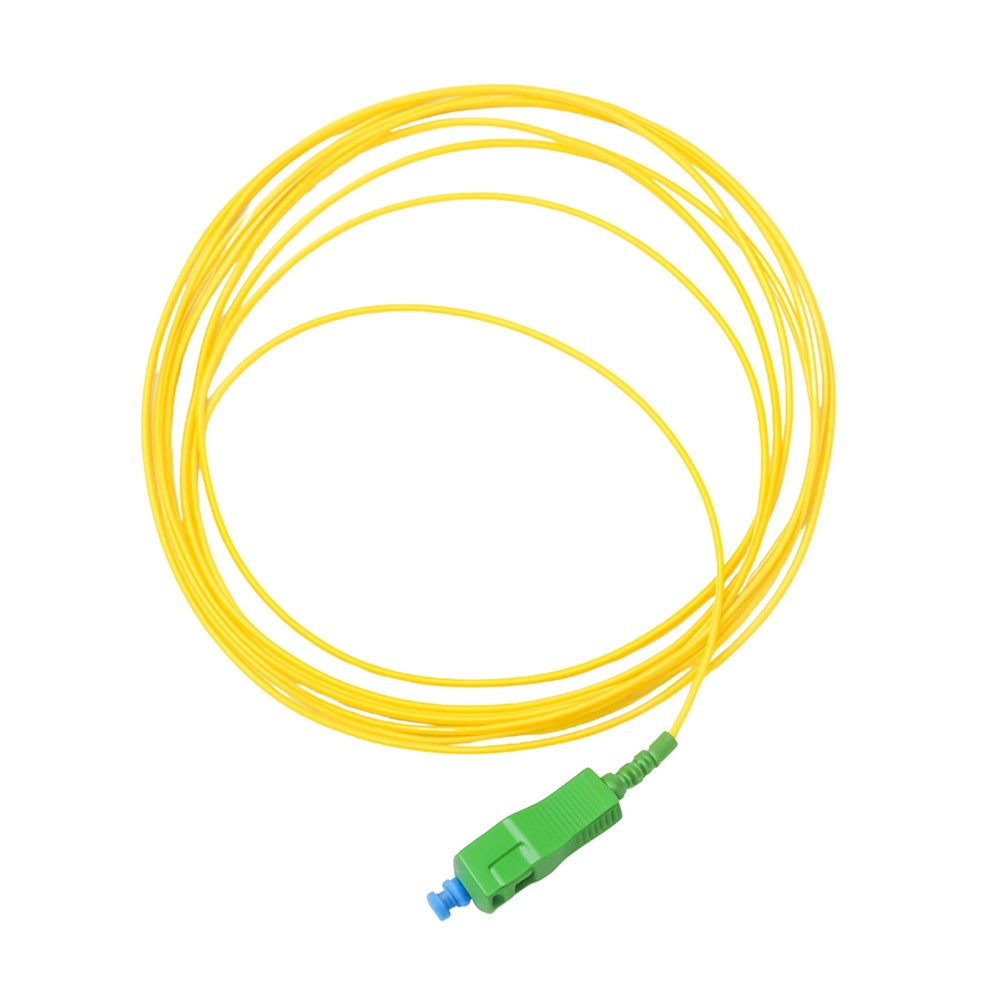 2m SC/APC single mode simplex fibre optic pigtail 9/125µm for FTTH, telecom and data centre splicing applications