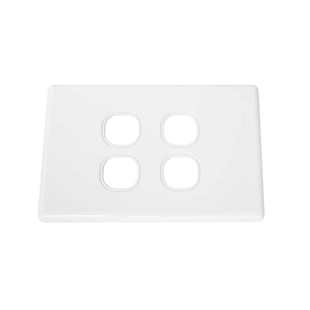 Grove 4 Gang White Faceplate in durable white ABS plastic, designed for structured cabling with four module capacity.