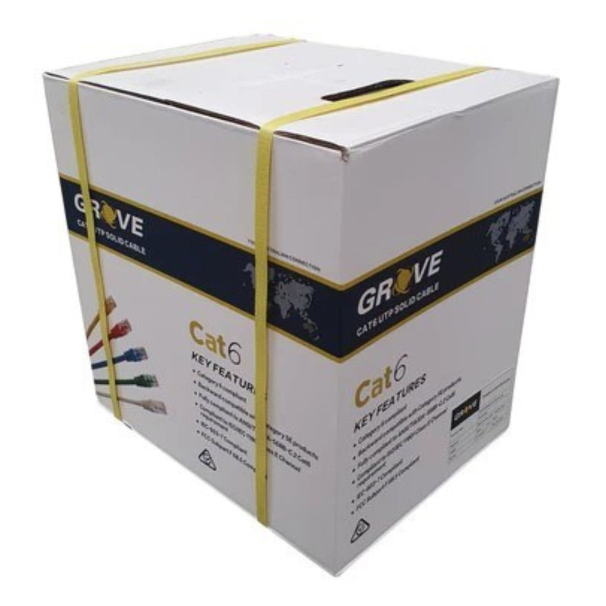 Grove 4 Pair UTP Cat6 305Mtr Blue Cable Box for 1Gbps networks, ideal for LAN, VoIP, CCTV, and enterprise structured cabling
