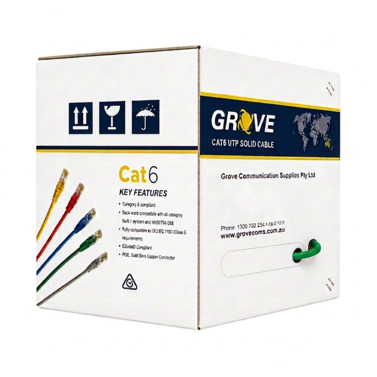 Grove 4 Pair UTP Cat6 Cable, green, 305 meters, supports 1 Gbps over 100 meters, ideal for residential and commercial networking