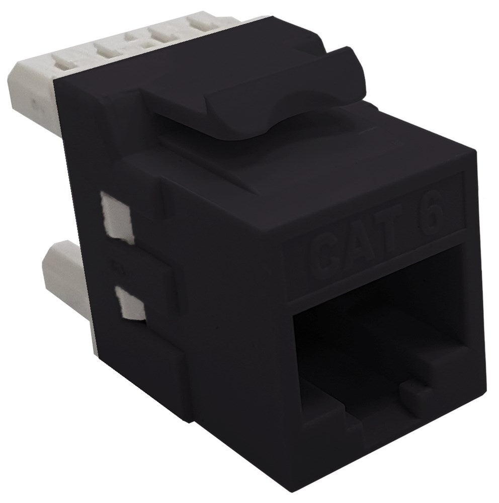 Grove Cat6 Keystone Panel Jacks, black, bag of 12, single-port, for structured cabling, Gigabit Ethernet, and reliable network connections.