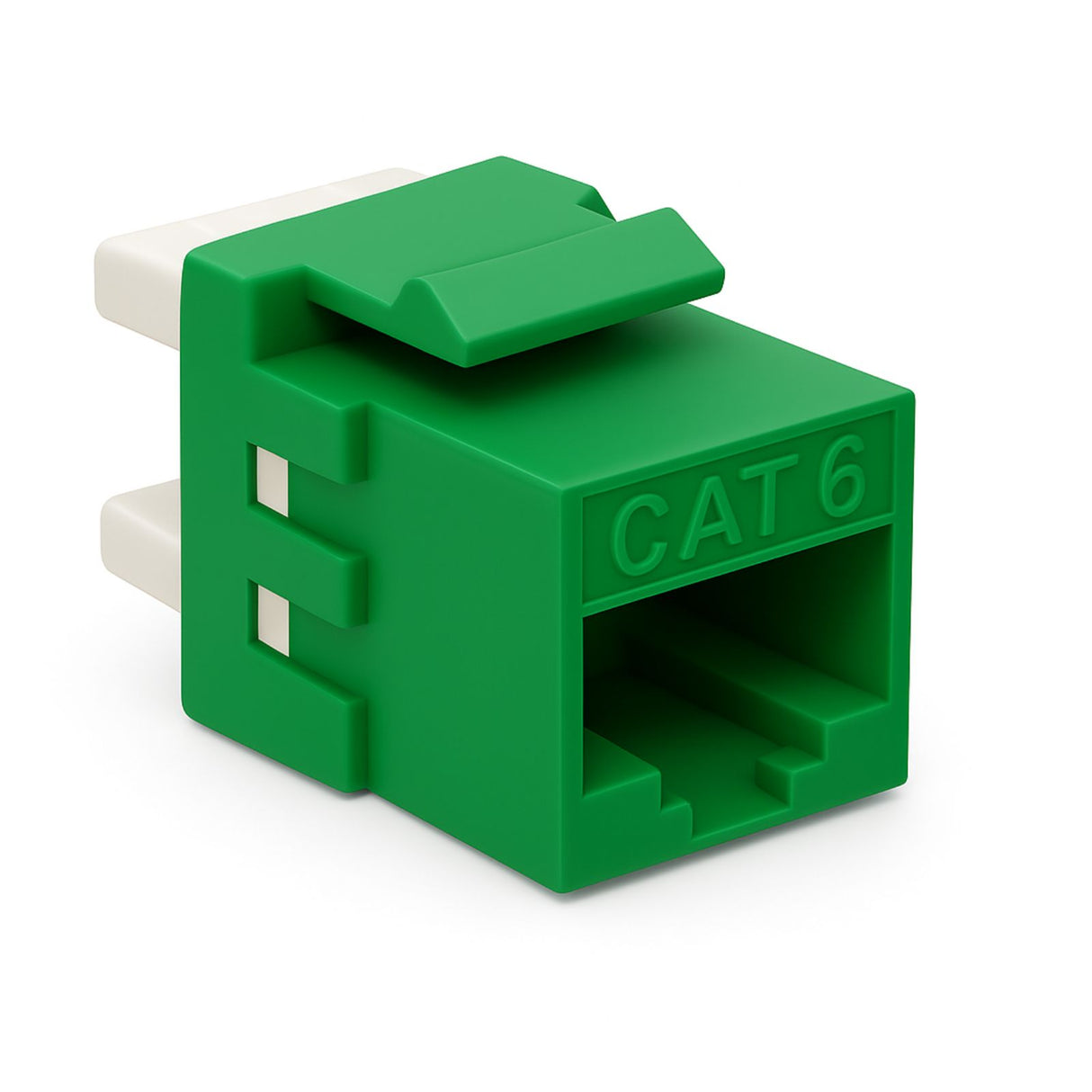 Green Cat6 keystone panel jacks, bag of 12, for metric Ethernet wall plates and patch panels, high‑speed networking