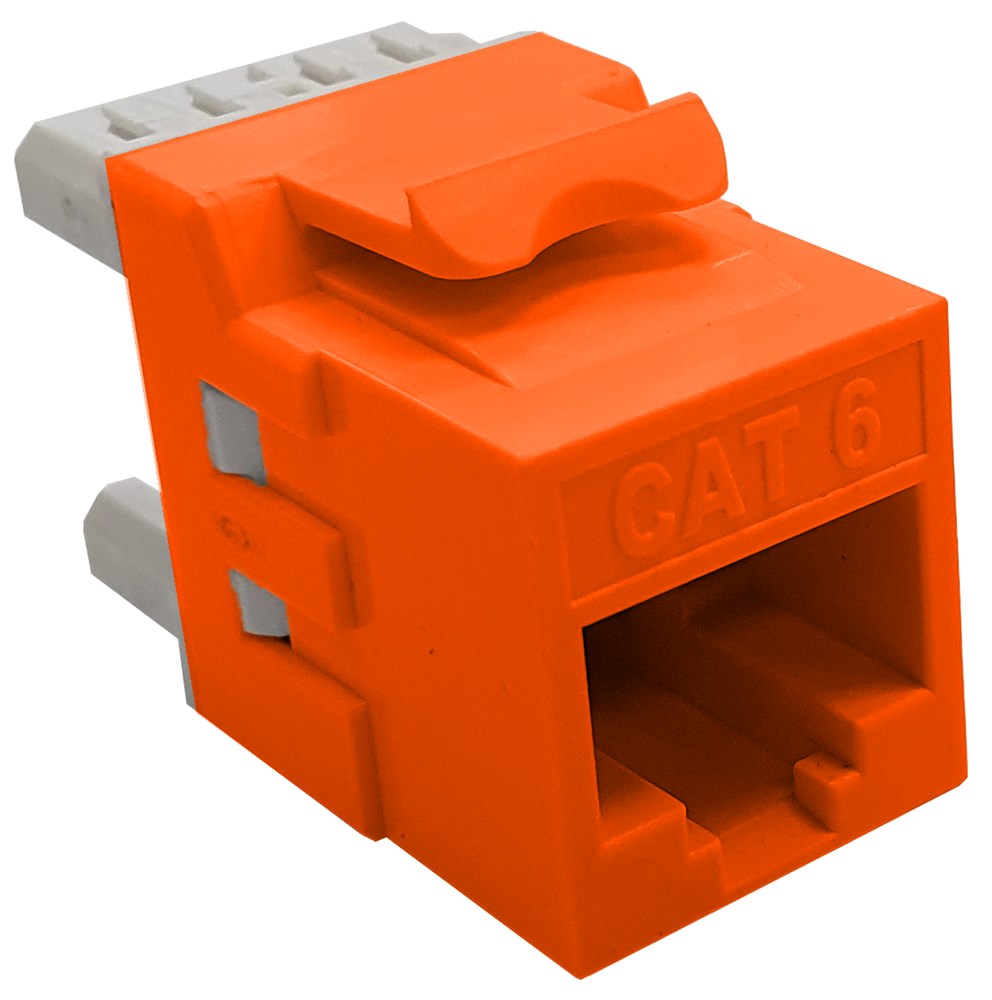 Grove Cat6 Keystone Panel Jacks | Bag of 12 | Orange RJ45 modules with 50 µin gold contacts for Cat6 network installations