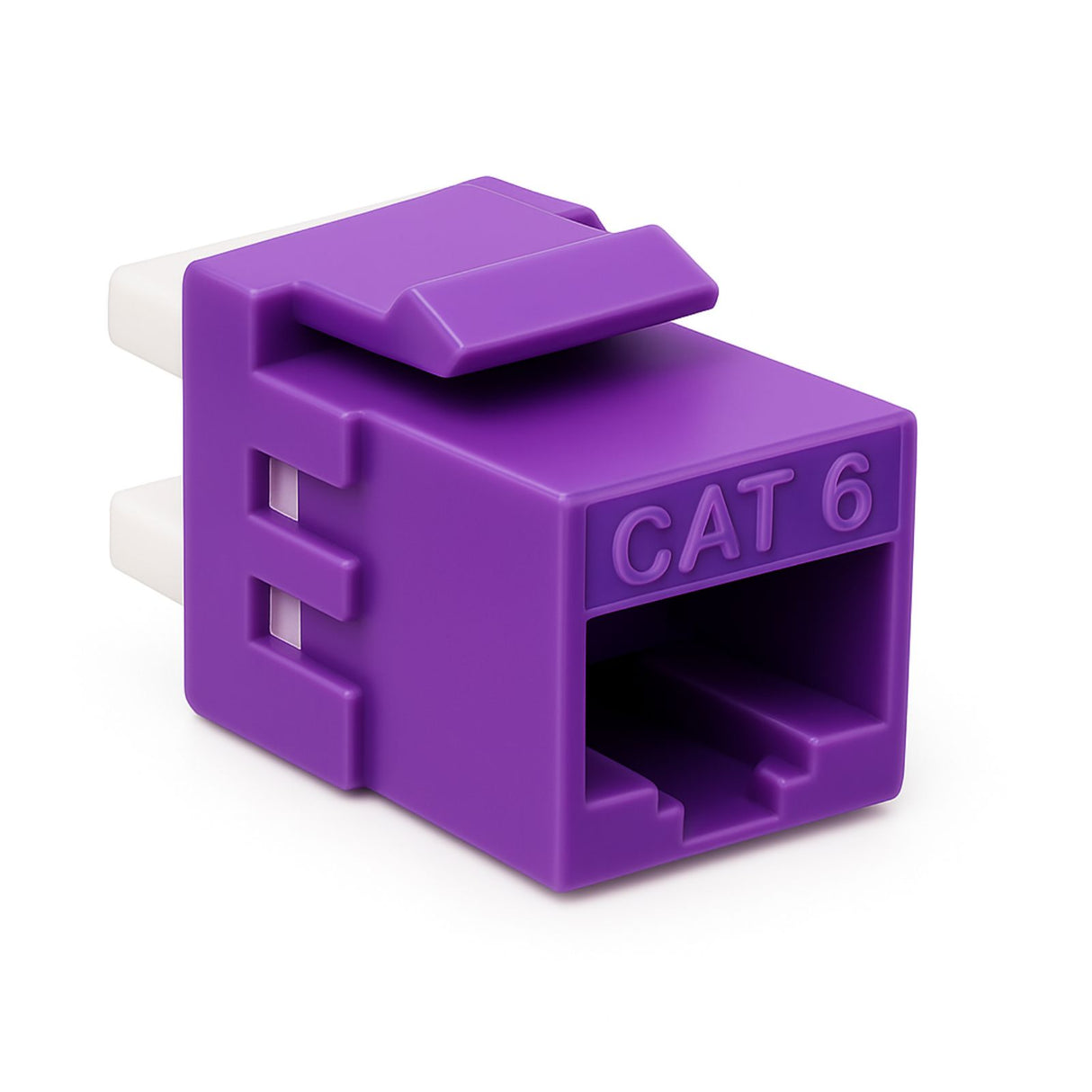 Purple Cat6 keystone panel jacks, bag of 12, for metric Ethernet wall plates and patch panels, high‑speed networking