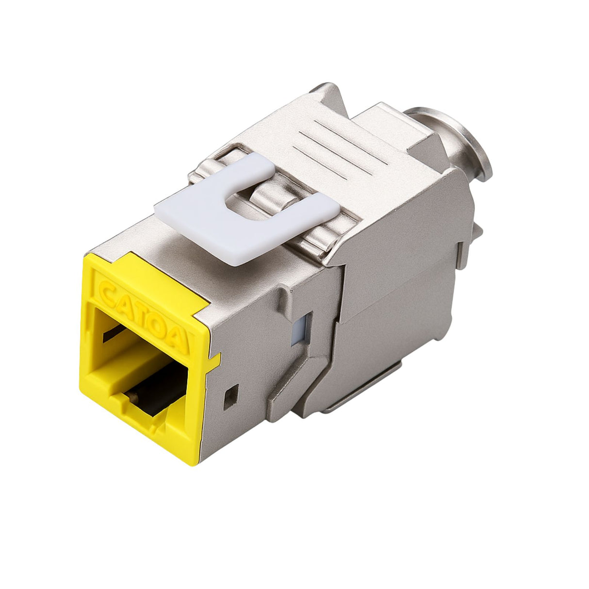 Yellow Cat6A Shielded Keystone Panel Jack, bag of 12, for reliable 10G Ethernet and structured patch panel installations
