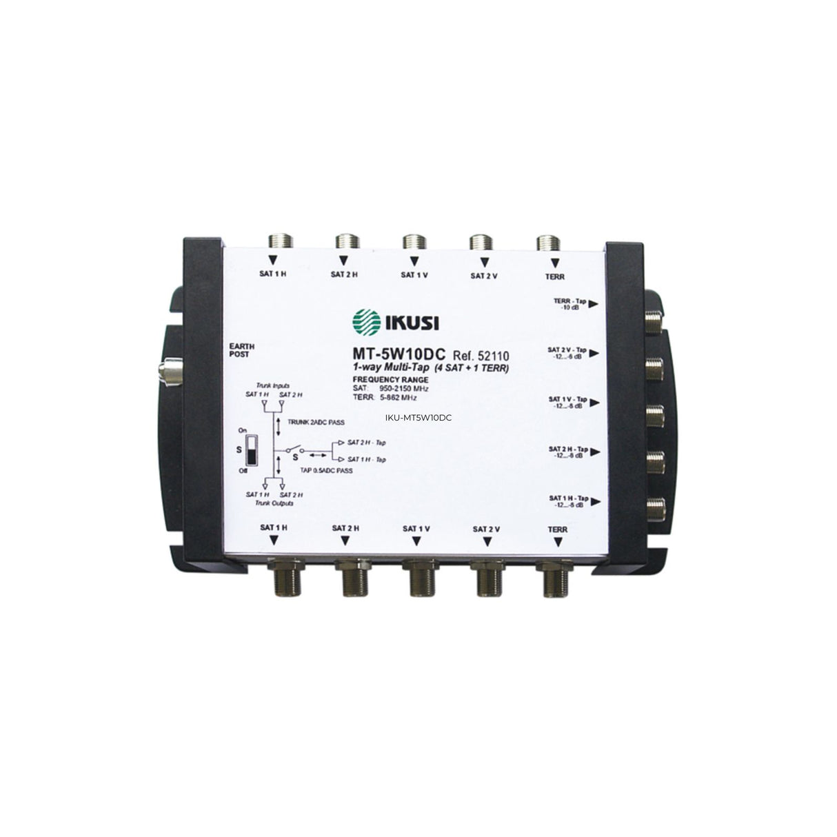 Five Wire 10 dB Coupler for satellite and terrestrial TV signal distribution, with high isolation and low insertion loss for 5-wire systems.