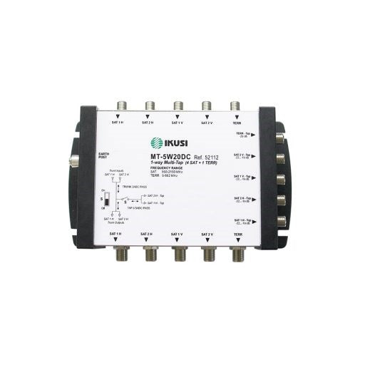 Five Wire 20dB Coupler for tapping satellite and terrestrial signals in 5-wire systems, with DC pass and F-Type connections