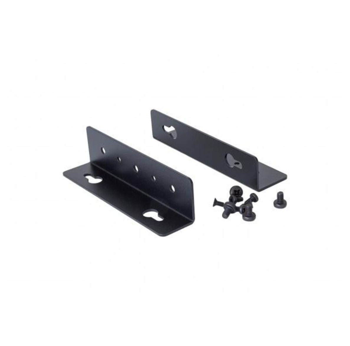 Durable mounting kit for securely installing data switches into mini cabinets using standard metric fittings.