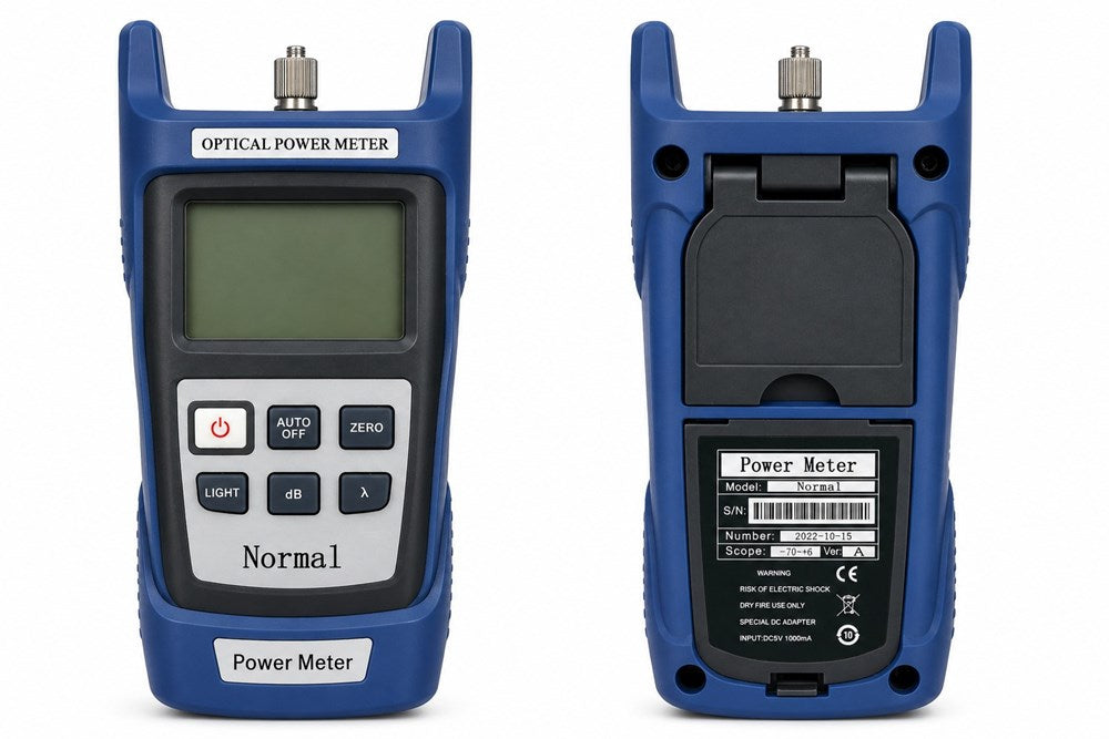 Handheld Optical Power Meter for measuring fibre optic power levels and insertion loss in FTTH and telecommunications networks.