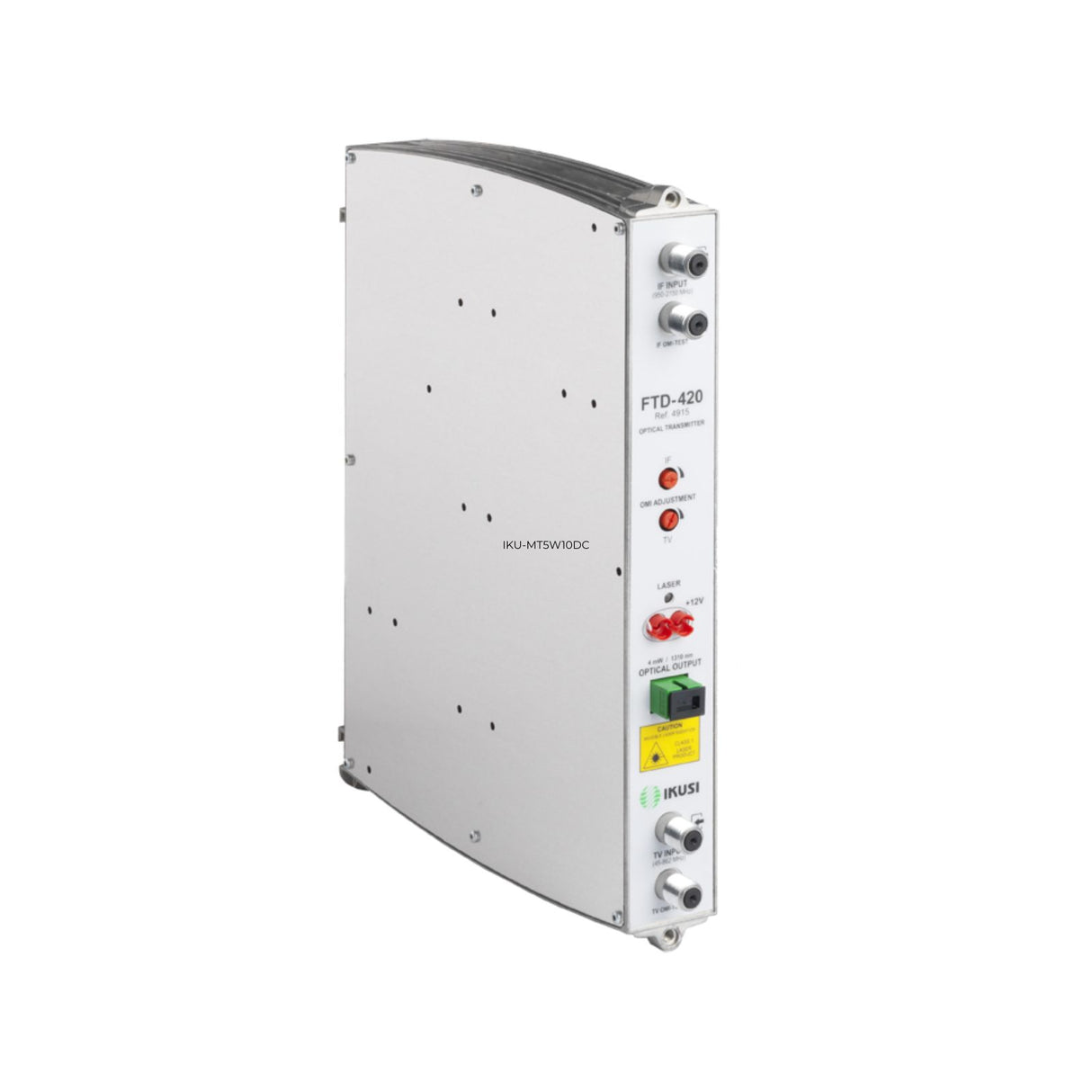 4mW Optical Transmitter for satellite and TV signals, 45–2150 MHz range, with SC/APC output, ideal for fibre-based MATV and SMATV systems.