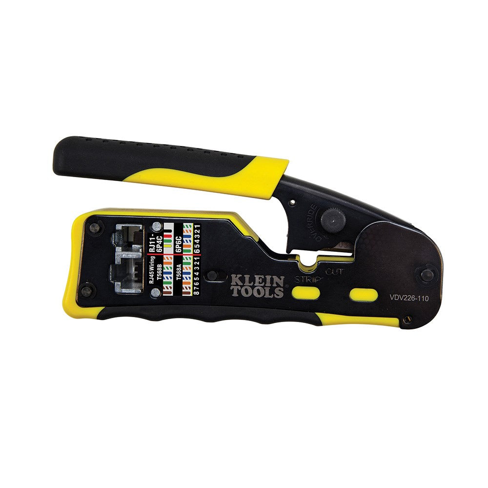 Pass Thru RJ45 Ratcheting Compact Crimp Tool for CAT5e, CAT6, CAT6A connectors with pass-thru design and ratcheting action.