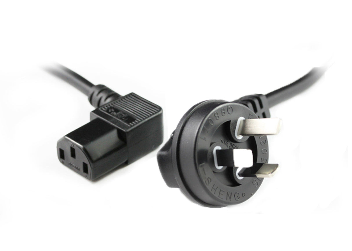 2M Right Angle Wall to Right Angle IEC C13 power cable for tight spaces, ideal for PCs, monitors, AV equipment, and racks.