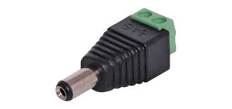 2.1mm DC plug with screw terminal for secure, solder-free connections in CCTV, LED lighting, and low-voltage applications.