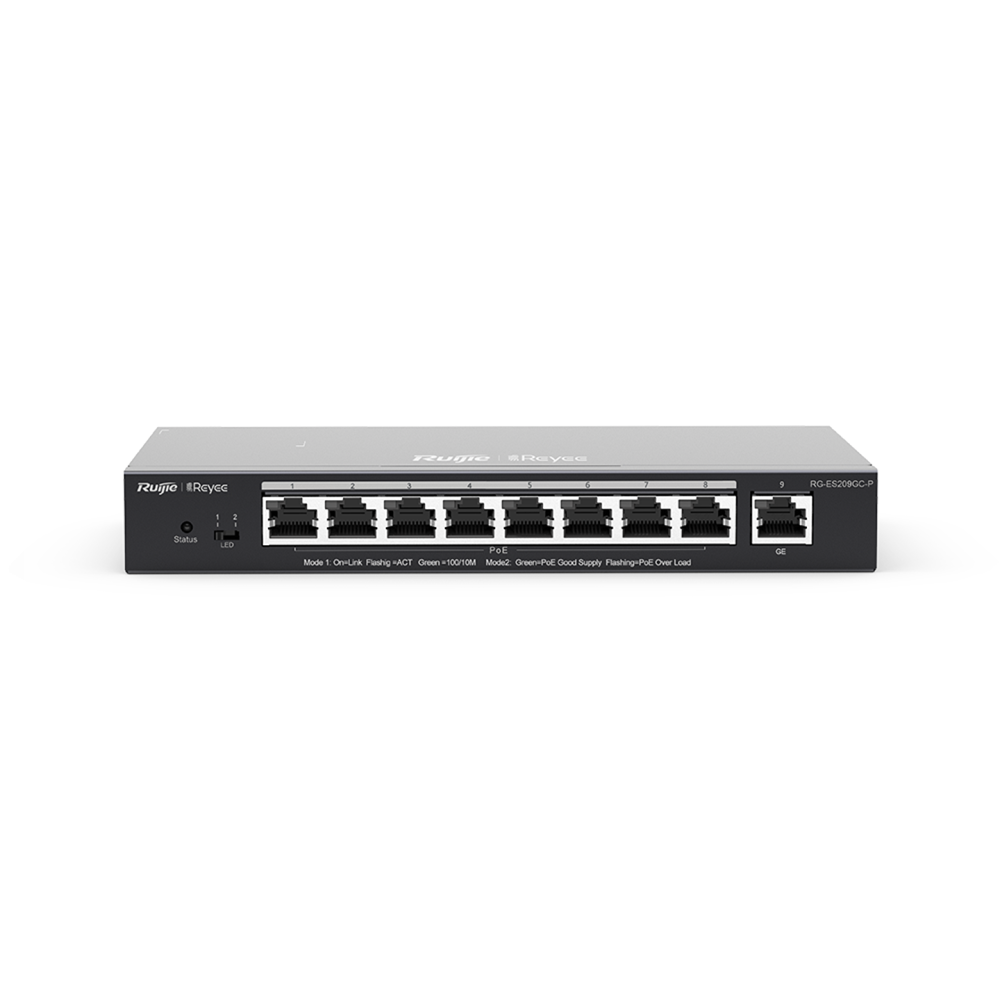 The Ruijie Reyee 9-Port Gigabit Smart Cloud Managed PoE Switch is a compact yet powerful networking solution designed for small to medium-sized installations.