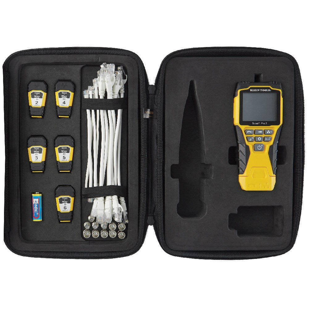 SCOUT PRO 3 W cable tester with LCD screen and 3 Smart Remotes for testing and mapping voice, data, and video cabling systems
