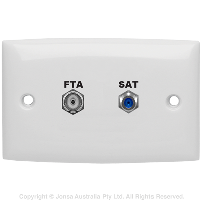 Wall Plate Large F Type with Foxtel Logo for secure satellite TV connections, reducing clutter with a clean finish for Foxtel installations