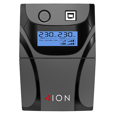 ION 650VA F11 Series UPS – compact line-interactive power backup with AVR, surge protection, and LED status indicators.