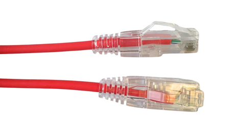 0.5 meter red Cat6 thin patch lead, 28AWG LSZH Ethernet cable with RJ45 connectors for network and PoE applications