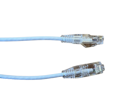 Grove 0.5M Cat6 Thin 28AWG LSZH Patch Lead in white, slim Ethernet cable for 1Gbps network setups, PoE compatible, low smoke zero halogen jacket.