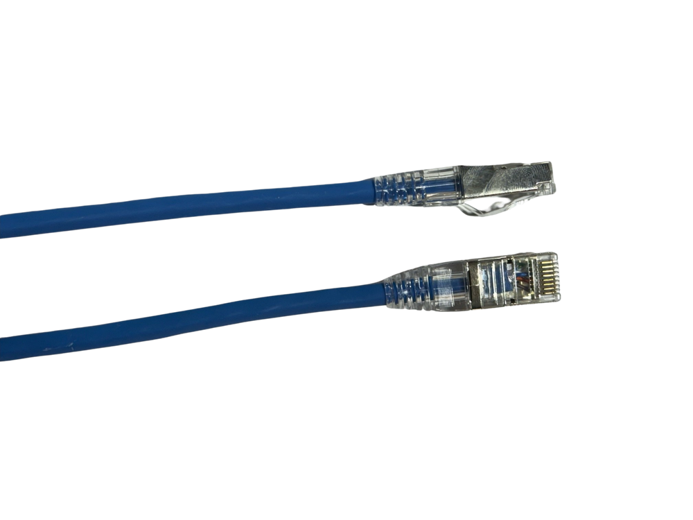 Blue Grove 0.5M Cat6A Thin S/FTP Patch Lead with 28AWG wire for high-speed 10Gbps data transfer, ideal for tight spaces.