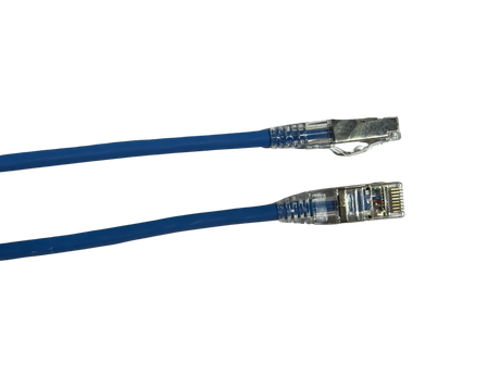 Blue Grove 0.5M Cat6A Thin S/FTP Patch Lead with 28AWG wire for high-speed 10Gbps data transfer, ideal for tight spaces.