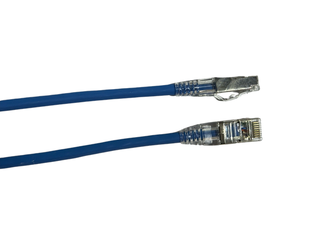 Blue Grove 0.5M Cat6A Thin S/FTP Patch Lead with 28AWG wire for high-speed 10Gbps data transfer, ideal for tight spaces.