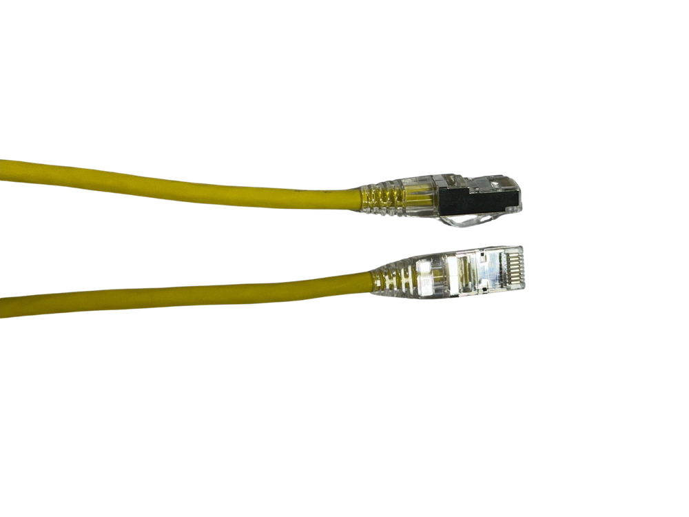 Yellow Grove 0.5M Cat6A Thin S/FTP Patch Lead 28AWG for secure, high-speed networking in tight spaces, perfect for home and office setups.