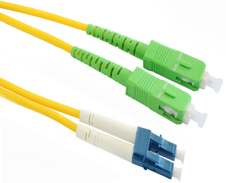 Grove 10M SCA-LC OS1/OS2 Duplex Patch Lead with LSZH jacket, designed for long-distance, low-loss single-mode fiber connections with SCA and LC connectors, ideal for telecom and data center installations in sensitive environments.