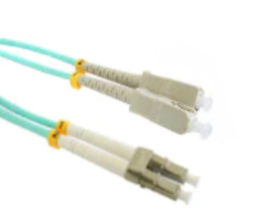 15-meter SC to LC OM3 duplex patch lead with LSZH (Low Smoke Zero Halogen) jacket, ideal for high-speed multimode fiber optic connections in data centers and environments requiring low smoke emissions.