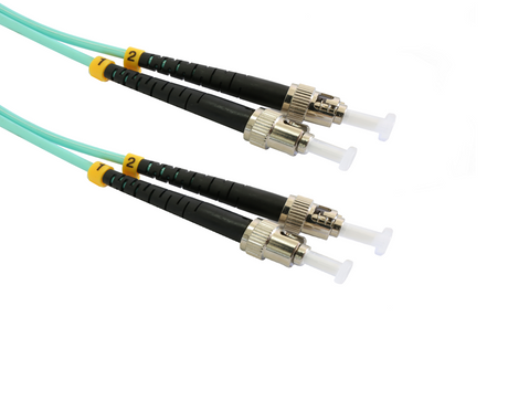 1m FC-LC OM3 duplex fibre optic patch lead with LSZH jacket, aqua cable for 10Gbps/40Gbps in data centres and telecom environments

